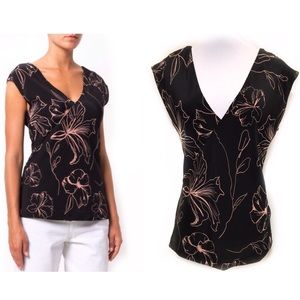Diane Von Furstenberg Small Black Floral Silk Top V Neck Pink Sleeveless